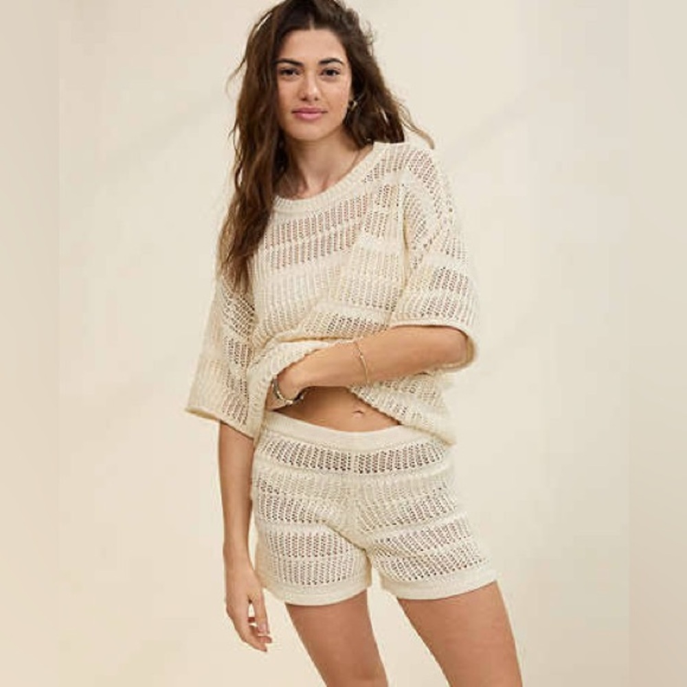 🆕 Aerie Crochet Oversized Short Sleeve Sweater